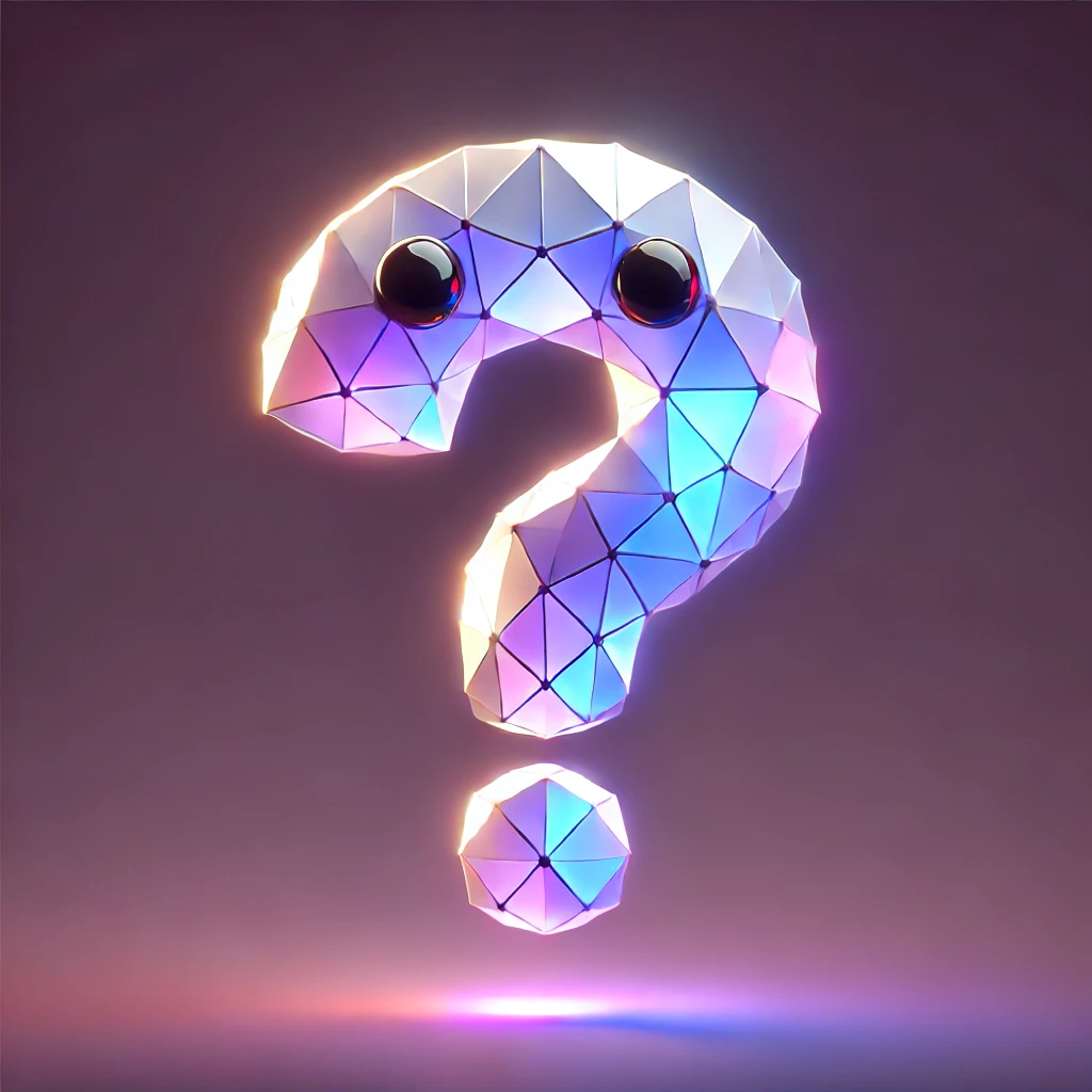 cute character in the shape of a purple question mark.